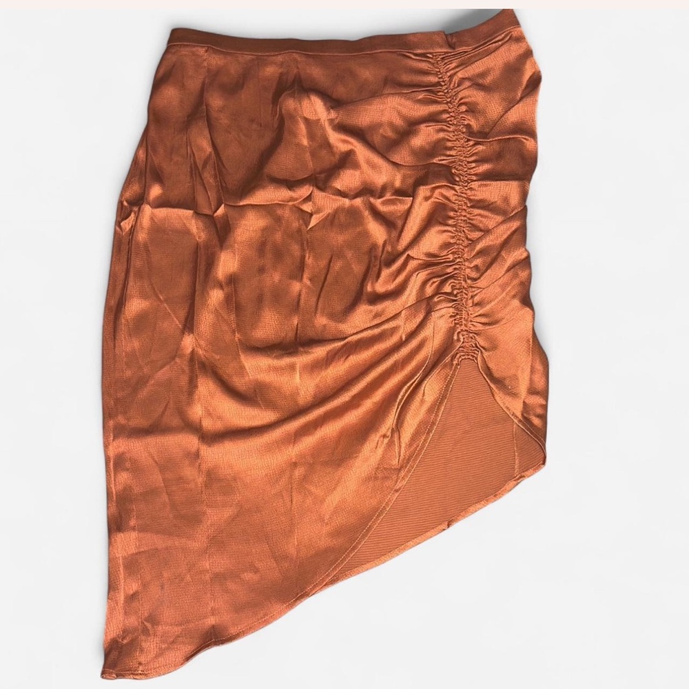 Skies Are Blue Curvy Orange Asymmetrical Ruched Skirt